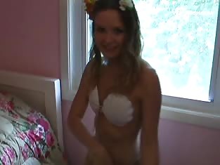 Teen Girl Shows off in Her New Hula Girl Outfit